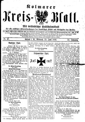 Kolmarer Kreisblatt vom 23.06.1886