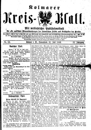 Kolmarer Kreisblatt vom 31.07.1886