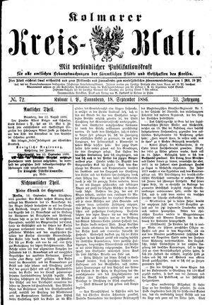 Kolmarer Kreisblatt vom 18.09.1886