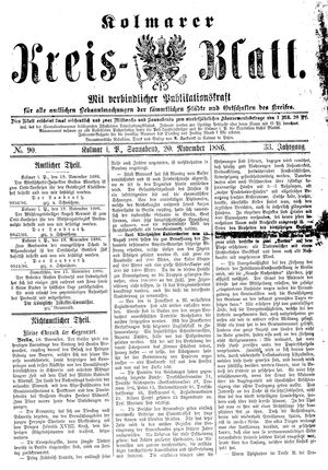 Kolmarer Kreisblatt vom 20.11.1886