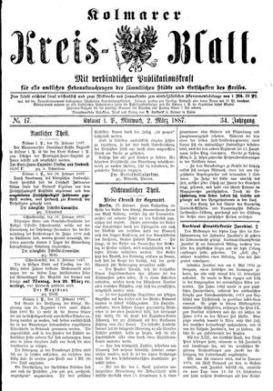 Kolmarer Kreisblatt vom 02.03.1887