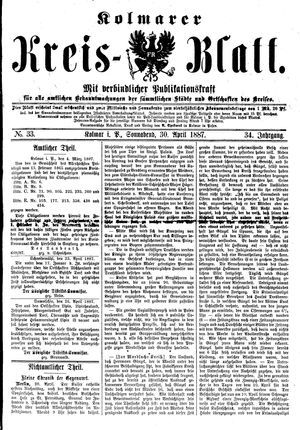 Kolmarer Kreisblatt vom 30.04.1887