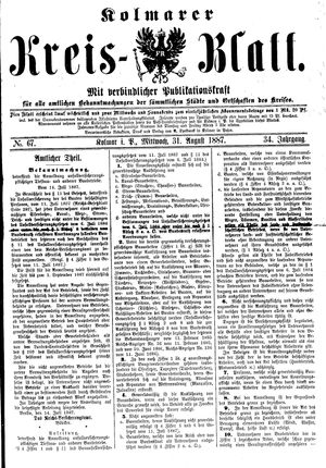 Kolmarer Kreisblatt vom 31.08.1887
