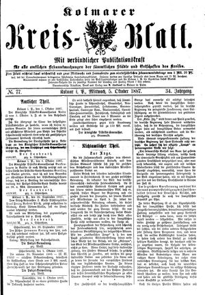 Kolmarer Kreisblatt vom 05.10.1887