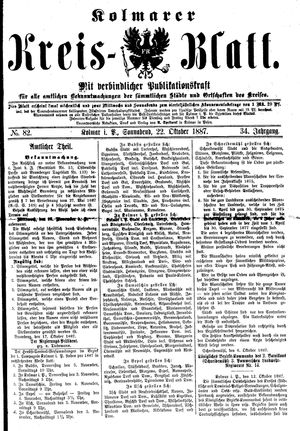 Kolmarer Kreisblatt vom 22.10.1887