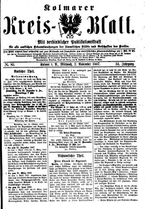 Kolmarer Kreisblatt vom 02.11.1887