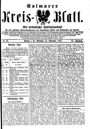 Kolmarer Kreisblatt vom 23.11.1887