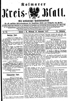 Kolmarer Kreisblatt vom 30.11.1887