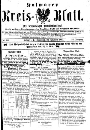 Kolmarer Kreisblatt vom 24.12.1887