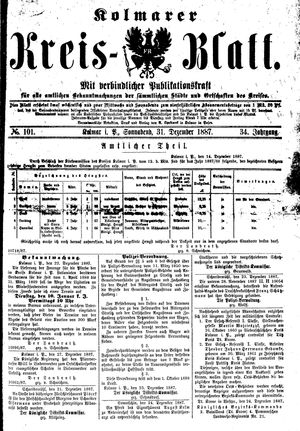 Kolmarer Kreisblatt vom 31.12.1887