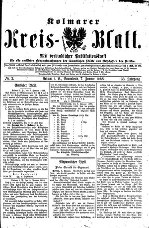 Kolmarer Kreisblatt vom 07.01.1888
