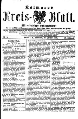 Kolmarer Kreisblatt vom 25.02.1888