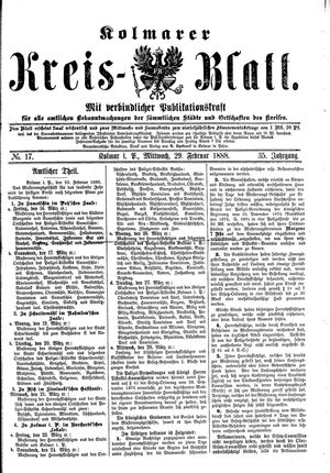 Kolmarer Kreisblatt vom 29.02.1888