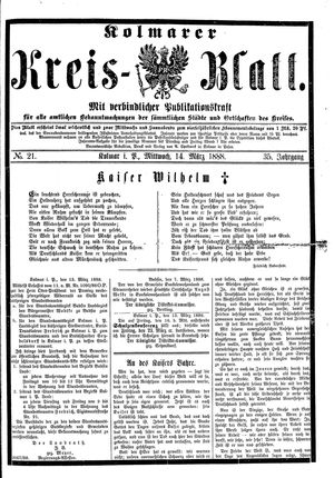Kolmarer Kreisblatt vom 14.03.1888