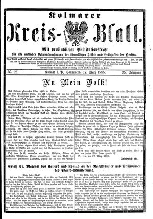 Kolmarer Kreisblatt vom 17.03.1888
