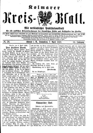 Kolmarer Kreisblatt vom 07.04.1888