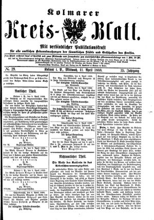 Kolmarer Kreisblatt vom 11.04.1888