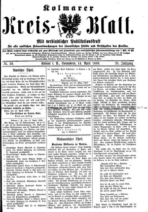 Kolmarer Kreisblatt vom 14.04.1888