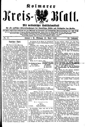 Kolmarer Kreisblatt vom 25.04.1888