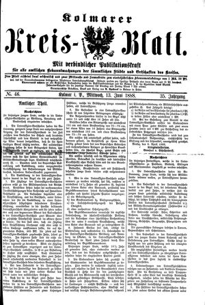 Kolmarer Kreisblatt vom 13.06.1888