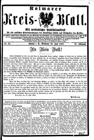 Kolmarer Kreisblatt vom 20.06.1888