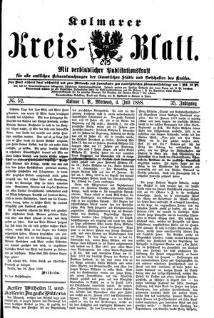 Kolmarer Kreisblatt vom 04.07.1888