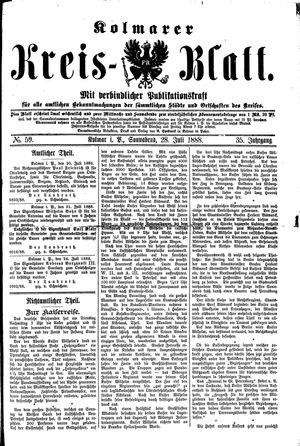 Kolmarer Kreisblatt vom 28.07.1888