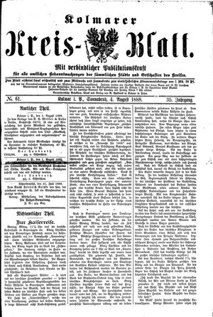 Kolmarer Kreisblatt vom 04.08.1888