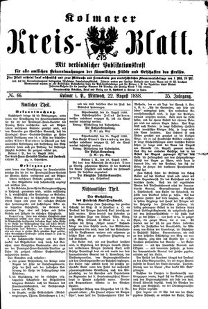 Kolmarer Kreisblatt vom 22.08.1888