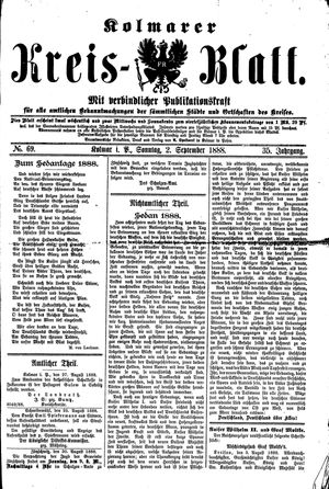 Kolmarer Kreisblatt vom 02.09.1888