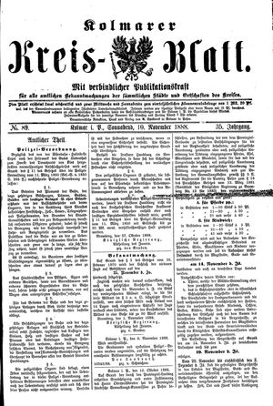 Kolmarer Kreisblatt vom 10.11.1888
