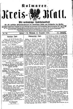 Kolmarer Kreisblatt vom 12.12.1888