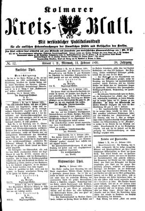 Kolmarer Kreisblatt vom 11.02.1891