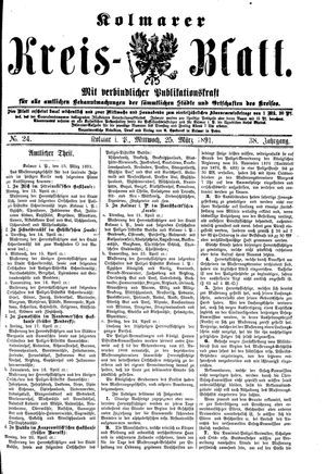 Kolmarer Kreisblatt vom 25.03.1891