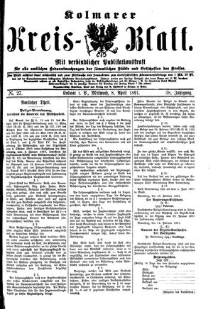 Kolmarer Kreisblatt vom 08.04.1891