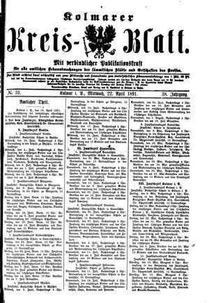 Kolmarer Kreisblatt vom 22.04.1891
