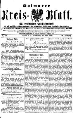 Kolmarer Kreisblatt vom 23.05.1891