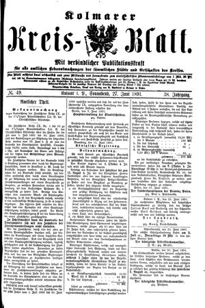Kolmarer Kreisblatt vom 27.06.1891
