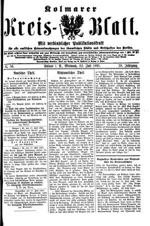 Kolmarer Kreisblatt vom 22.07.1891