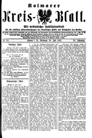 Kolmarer Kreisblatt vom 29.07.1891