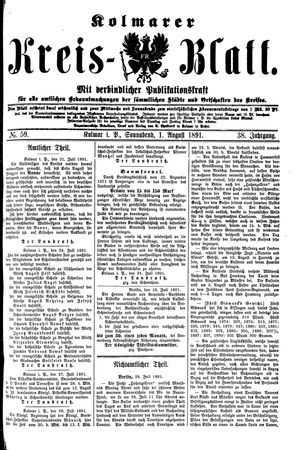 Kolmarer Kreisblatt vom 01.08.1891