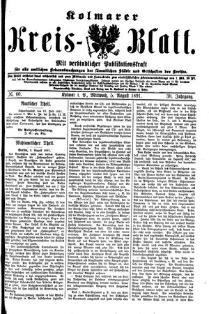Kolmarer Kreisblatt vom 05.08.1891