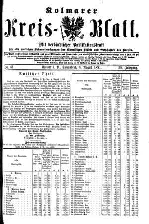 Kolmarer Kreisblatt vom 08.08.1891