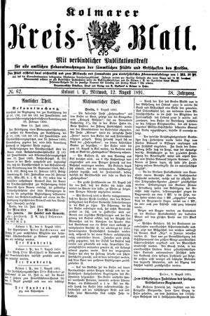 Kolmarer Kreisblatt vom 12.08.1891
