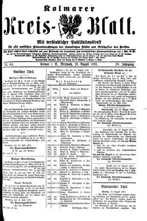 Kolmarer Kreisblatt vom 19.08.1891