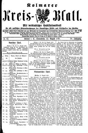 Kolmarer Kreisblatt vom 22.08.1891