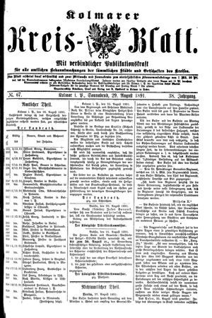 Kolmarer Kreisblatt vom 29.08.1891