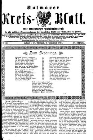 Kolmarer Kreisblatt on Sep 2, 1891