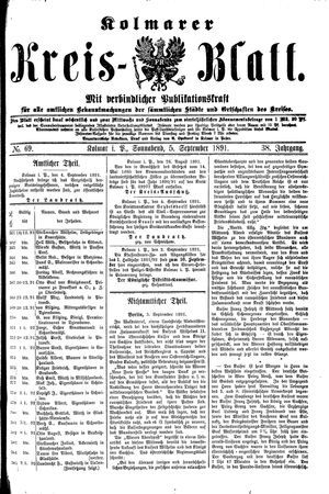Kolmarer Kreisblatt vom 05.09.1891