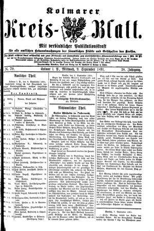 Kolmarer Kreisblatt vom 09.09.1891